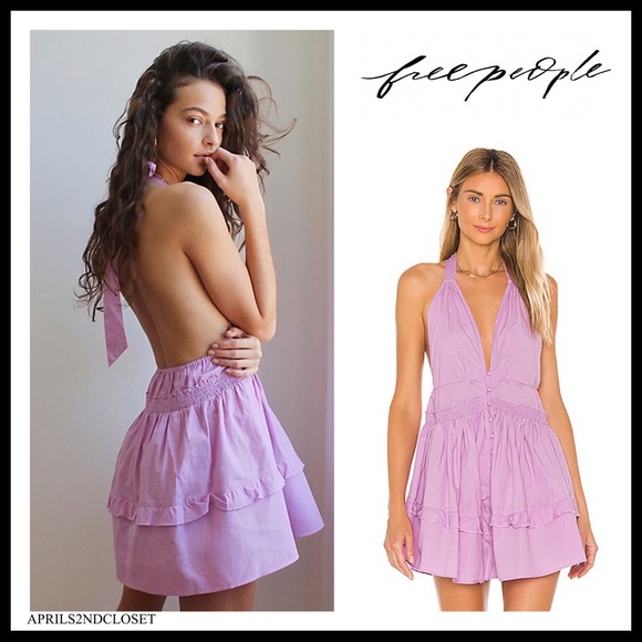 FREE PEOPLE BOHO FLOWY HALTER MINI DRESS A2C - Picture 6 of 16